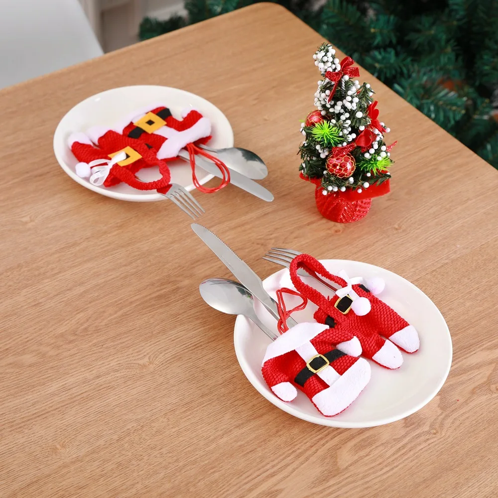 

2Pcs New Year Chirstmas Tableware Clothes Knife Fork Cutlery Set Skirt Pants 2023 Navidad Natal Christmas Decorations for Home