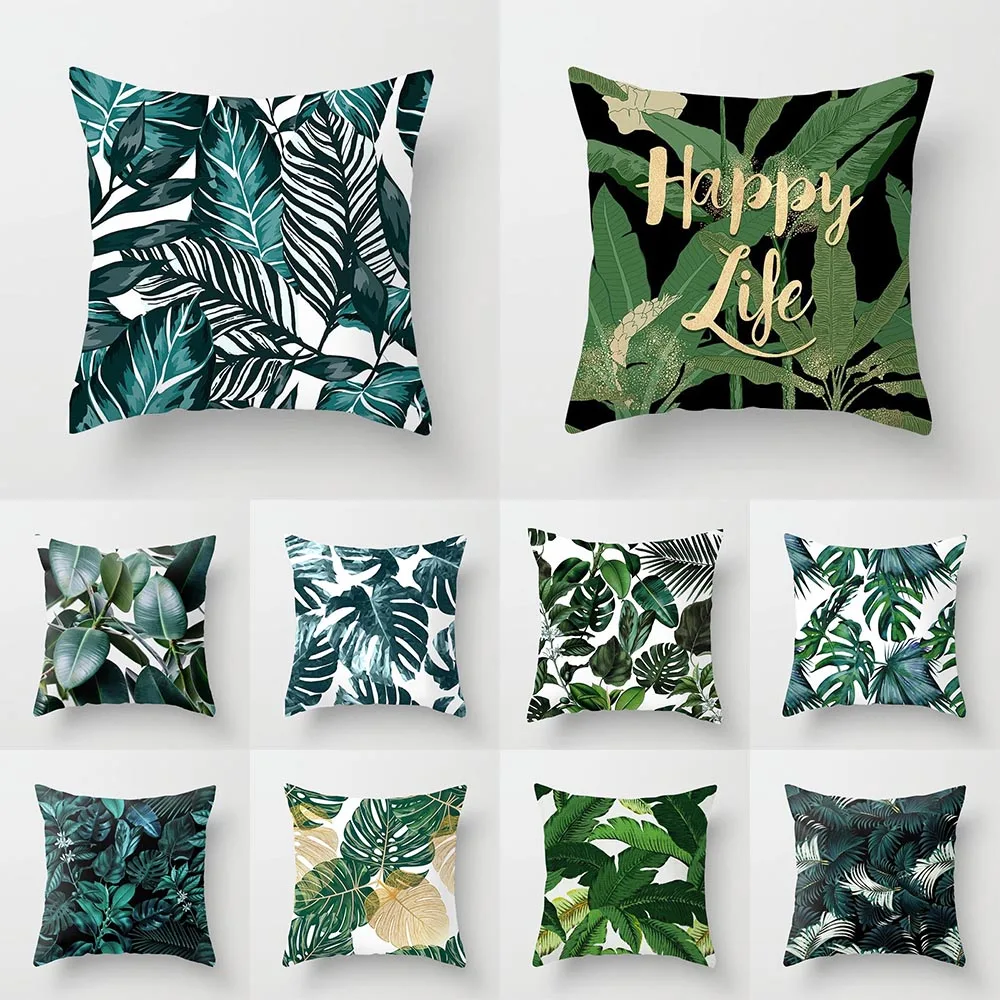 

Tropical Plant Leaf Print Pattern Cushion Cover Home Living Room Sofa Decoration Square Polyester Pillow