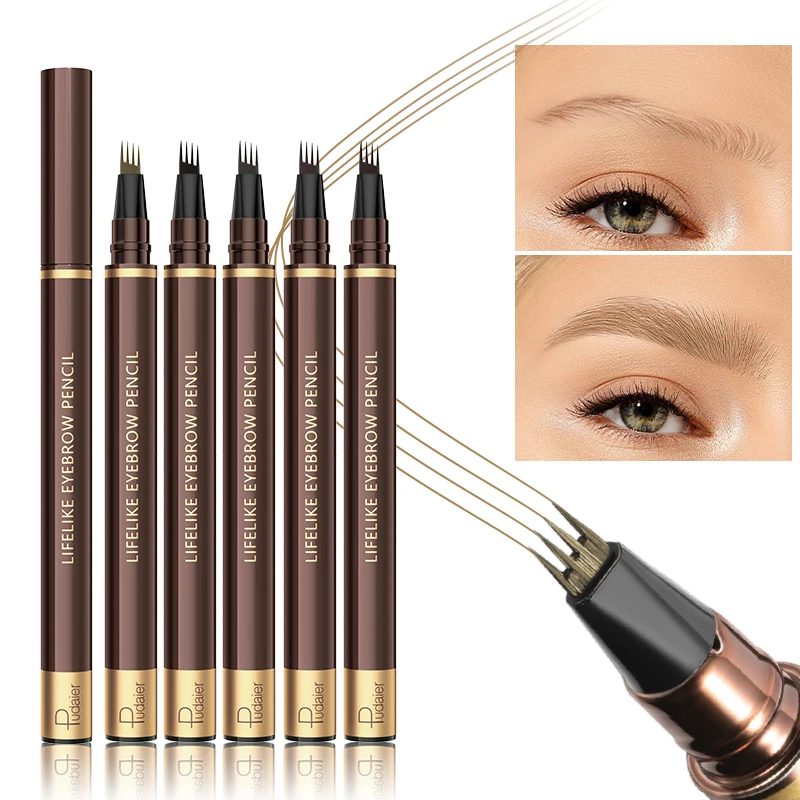 Liquid four-pronged eyebrow pencil, extremely fine, long-lasting, waterproof, sweatproof, high color intensity, perfect gift