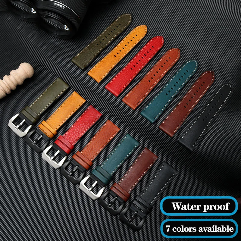 20mm 22mm 24mm Italian Leather + Silicone Bottom Watchband for Omega Breit-ling Avenger Men Waterproof Rubber Strap Bracelet