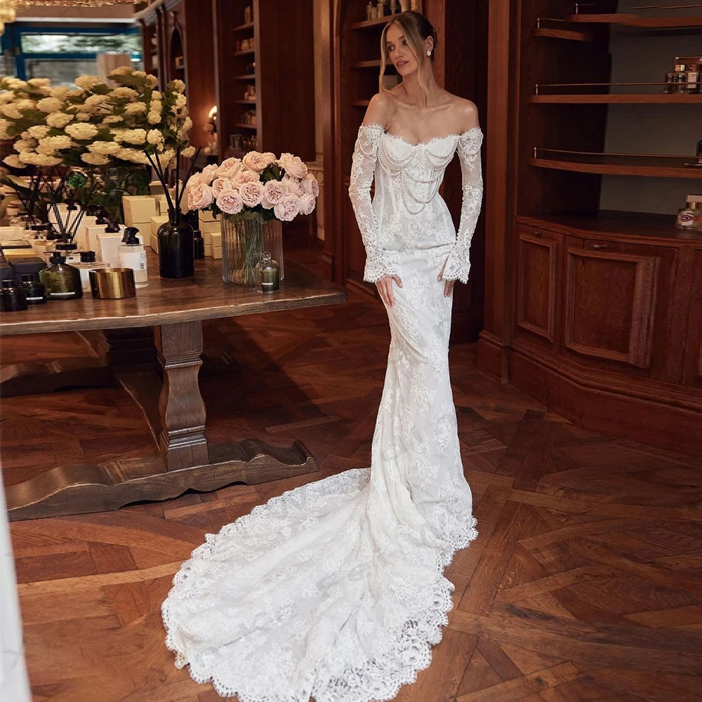 princess mermaid wedding dress Sexy Off-Shoulder Mermaid Wedding Dress