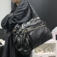 Women's Fashion Retro Tote Bag Soft PU Leather Large Capacity Shoulder Bag Y2K Punk Multi Pocket Crossbody Handbag - Image 2
