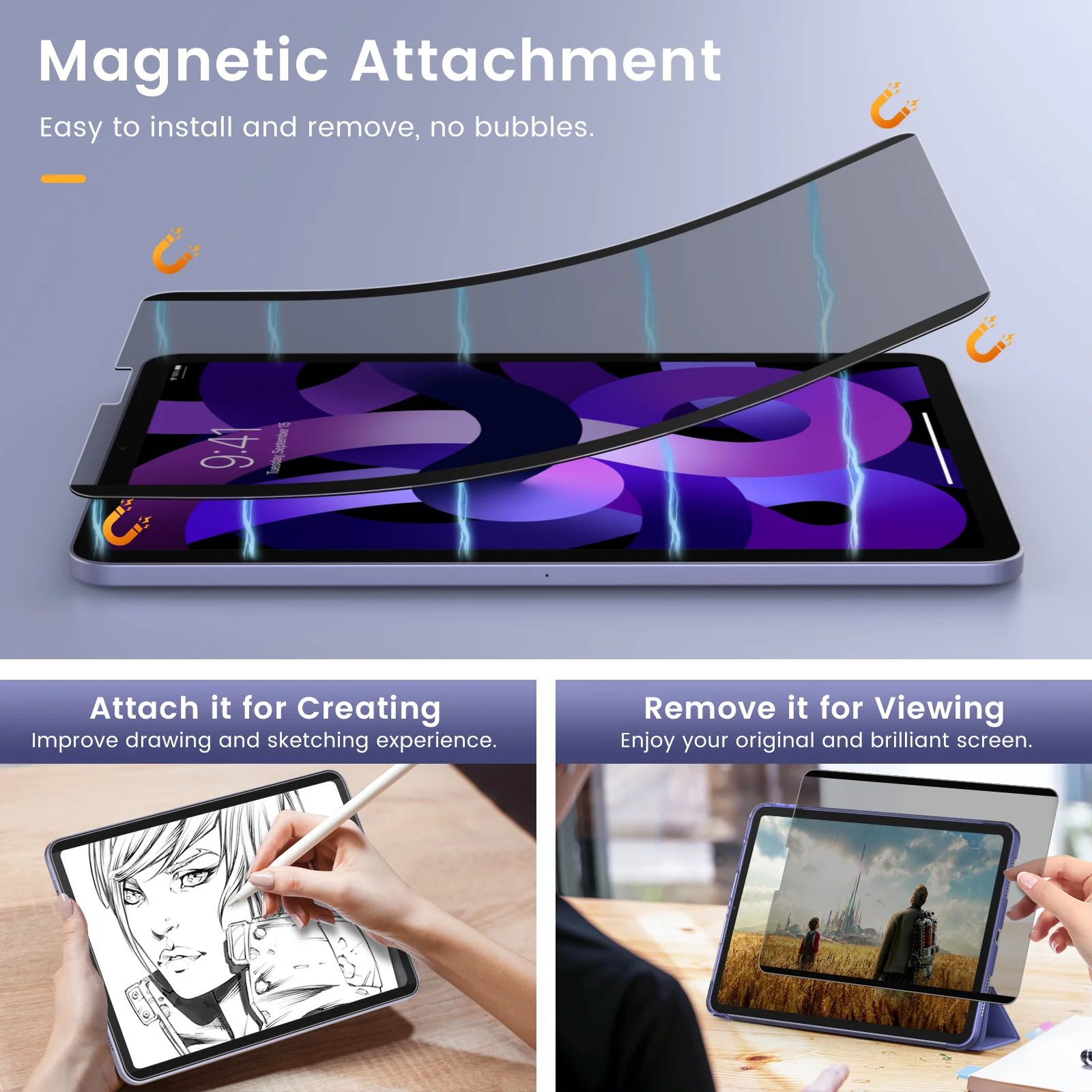 MoKo Magnetic Paper Screen Protector for iPad 10th Generation 10.9 2022,  Detachable & Reusable iPad 10th Generation Screen Protector, Matte