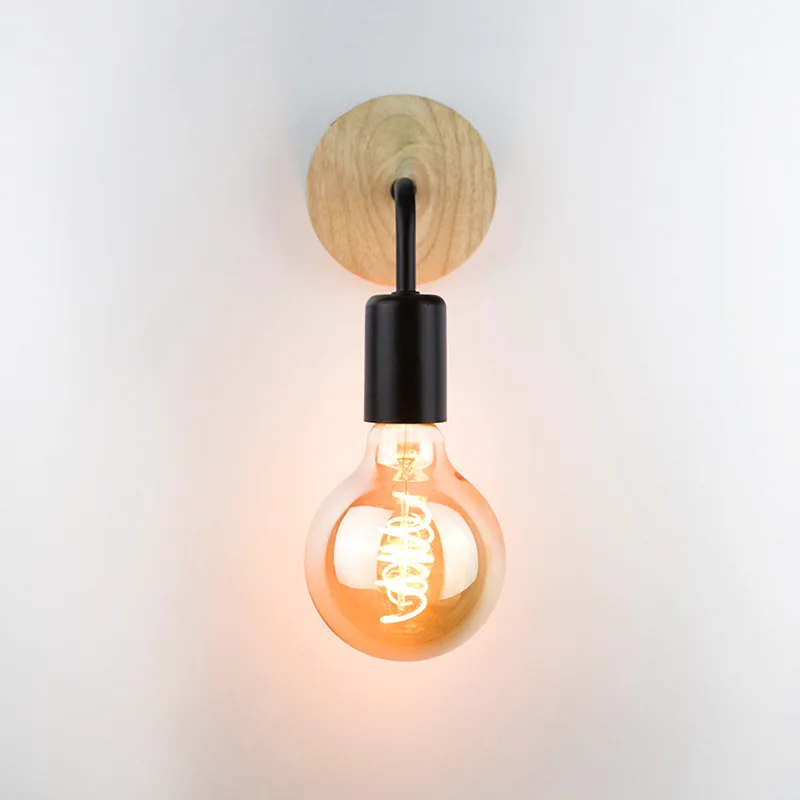 Vintage Hemp Rope Wall Light Indoor Lighting Decor Wood Lighting Fixture for Bedside Dining Room Bedroom