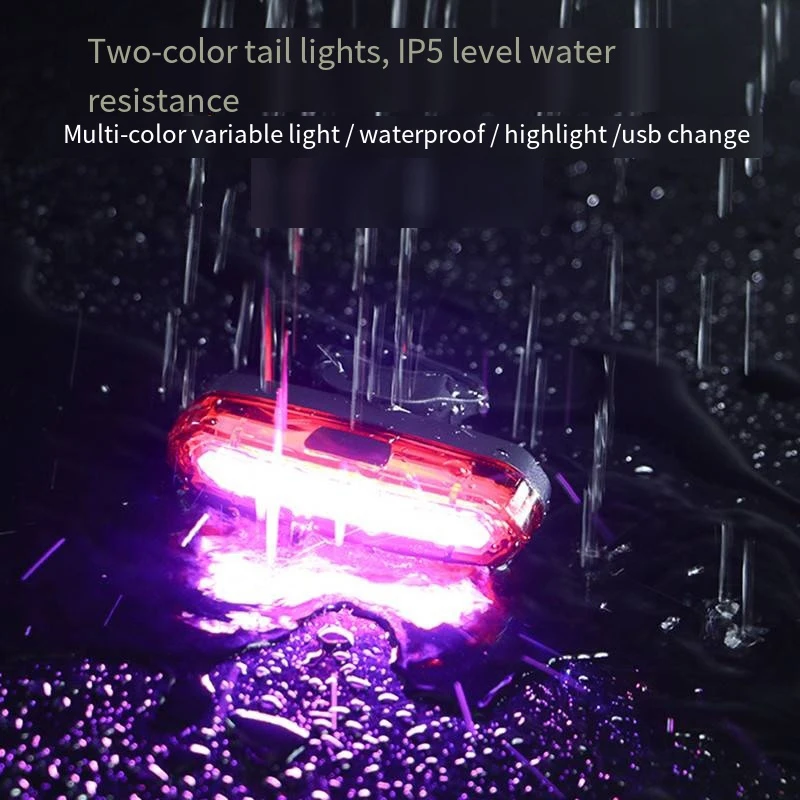 Bike Tail Light  - Bicycle Light 5 Modes Red/Blue, Waterproof IP64, Rechargeable USB-C - 5