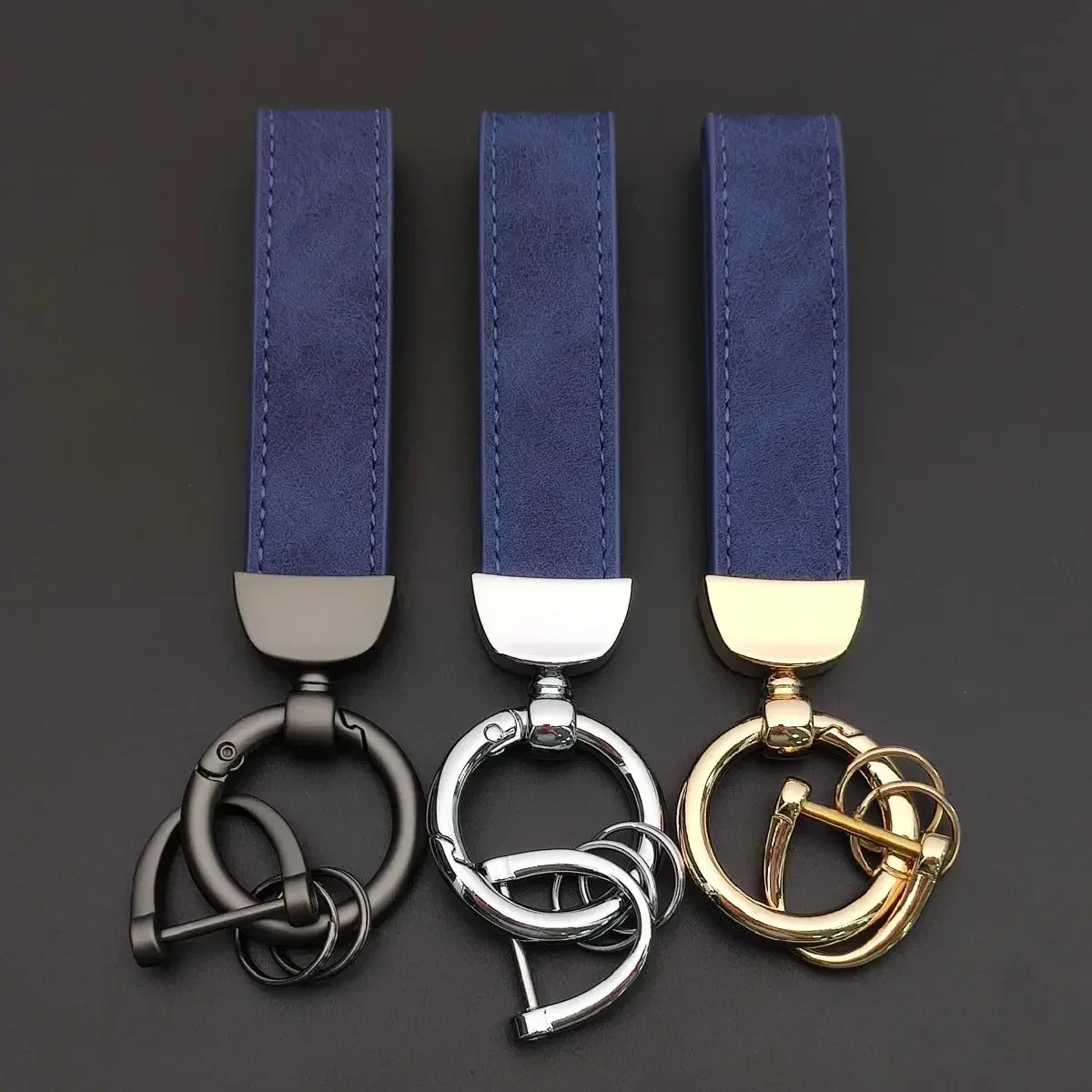 Crazy Horse Leather Keychain Car Key Chain Pendant Simple Personality Creative DIY Key Ring Gifts