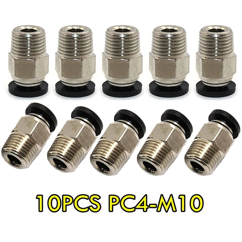 10Pcs PC4-M10 Straight Pneumatic PTFE Tube Push In Quick Fitting Connector for E3D-V6 Extruder 3D Printer Parts quick disconnect connector hand microphone walkie talkie for harris xl 185p xl 200p xg75 p5500 p7300 radio 6pin adapter