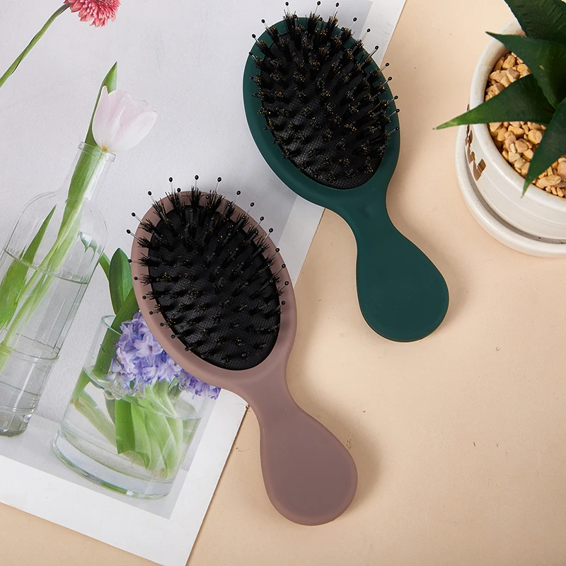 1Pcs Portable Mini Natural Boar Bristle Oval Hair Brush Comb Head Scalp Massage Comb Salon Hair Care Brush Styling Tool