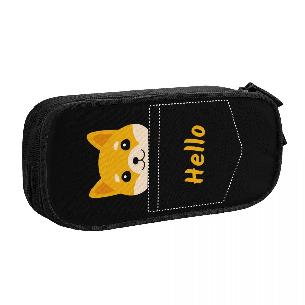 사용자 정의 안녕하세요 귀여운 Shiba Inu 주머니에 귀여운 연필 케이스 소년 소녀 대용량 귀여운 강아지 애완 동물 연필 가방 학교 용품