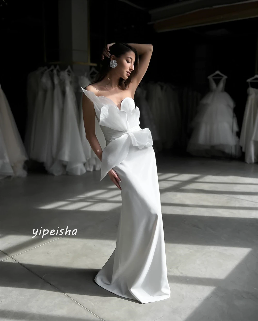 Jersey Draped Pleat Ruched Valentine\'s Day A-line Strapless Bespoke Occasion Gown Long Dresses