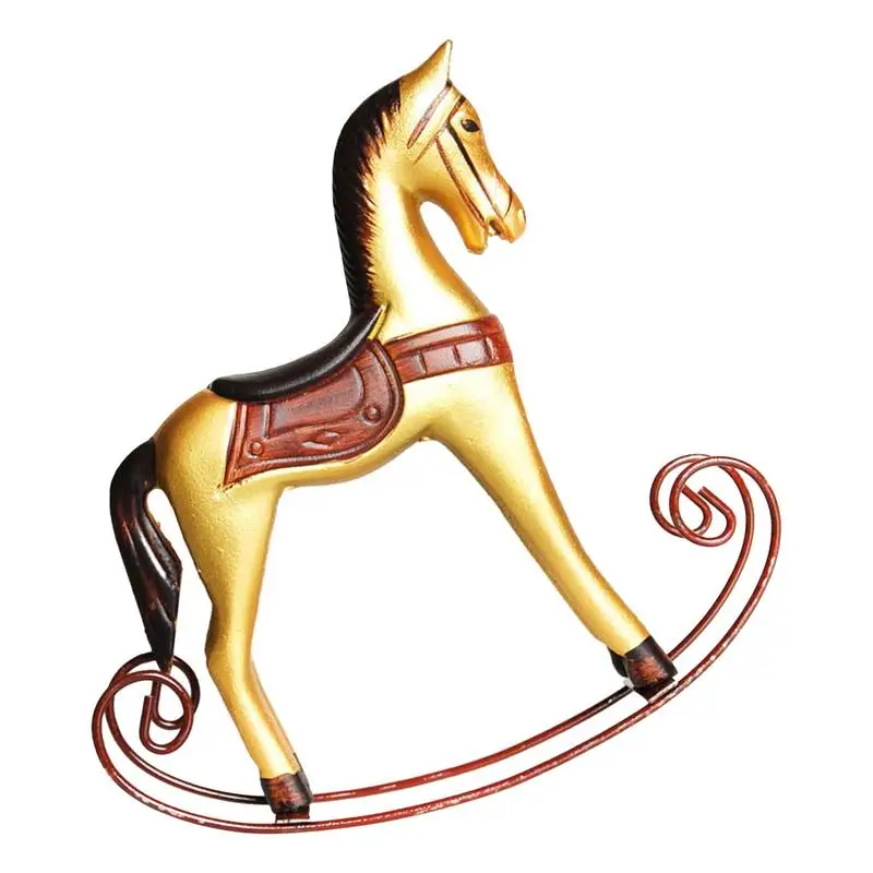 

Wood Painted Animal Carving Hotel Shop Wood Crafts DecorationRocking Horse Wooden Rocking Desktop Ornaments Retro Horse Tail