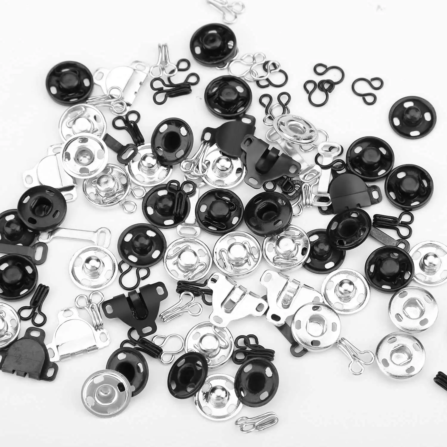 100 Metal Fastener Snap Button Hooks and Eyes Sewing Closures Set