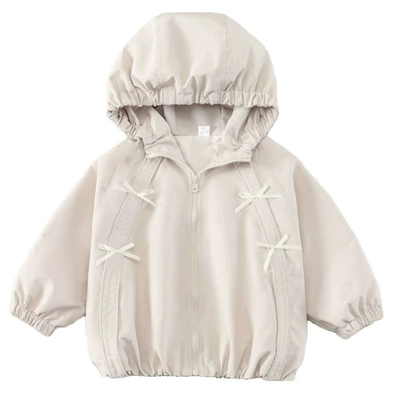 Girls Hooded Windbreaker Jacket 2026 Spring Autumn Cute Bow Zipper Lightweight Outerwear Casual Waterproof Coat For Kids 4-12Yrs - 6