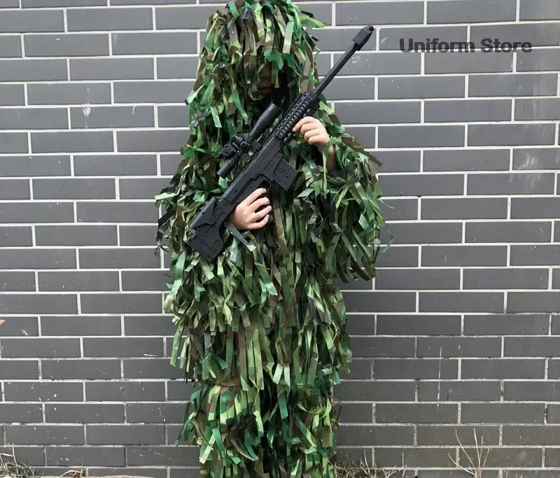 

Kids Ghillie Suit Hunter Camouflage Clothes robe hunting clothes gilly suit Jungle airsoft Leave Clothing Hunting Suit