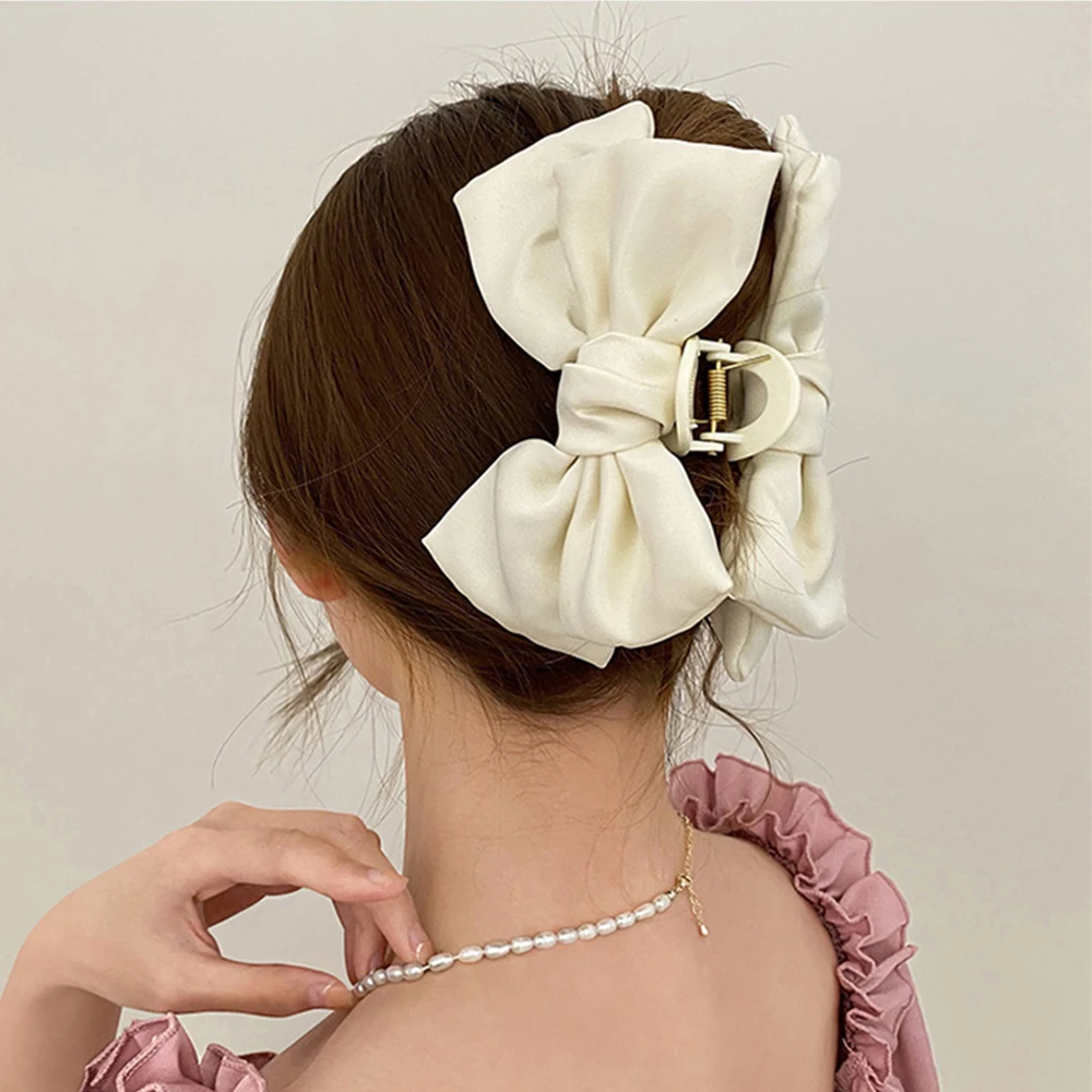 Haarklammer mit Schleife, große Hai-Klaue, Haarspangen, solide Schleife, Haarnadel, Haarspangen für Pferdeschwanz, Damen-Haar-Accessoires, Stirnbänder – Detail 3