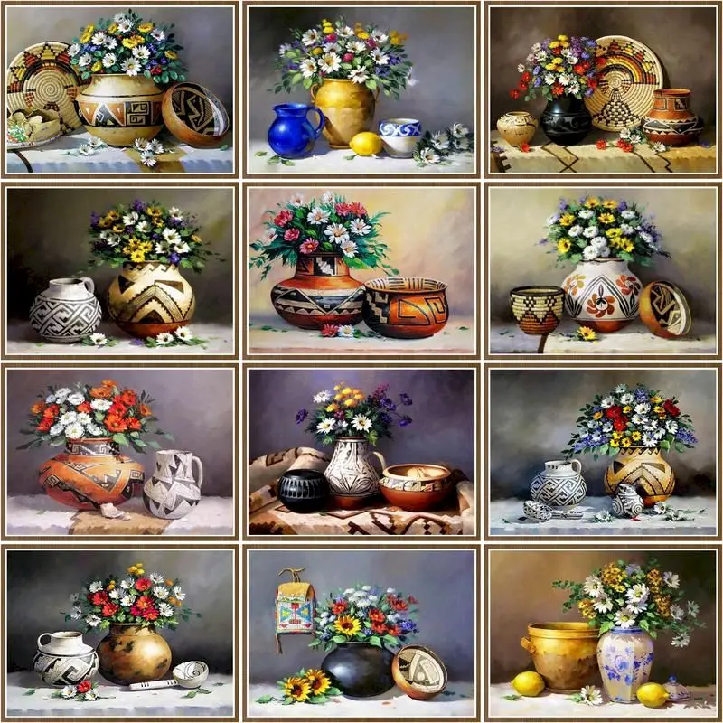 

CHENISTORY 40x50cm Picture By Number Flower Kits Oil Painting By Number Vase Diy Frame Drawing On Canvas Handpainted Art Gift