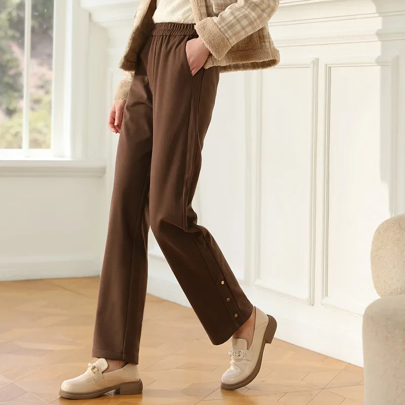 I BELIEVE YOU 여성용 멜라 스타일 캐주얼 바지, 2023 겨울 Y2K 빈티지, 스트레이트 탄성 허리, 두꺼운 바지 2234045421, 신상