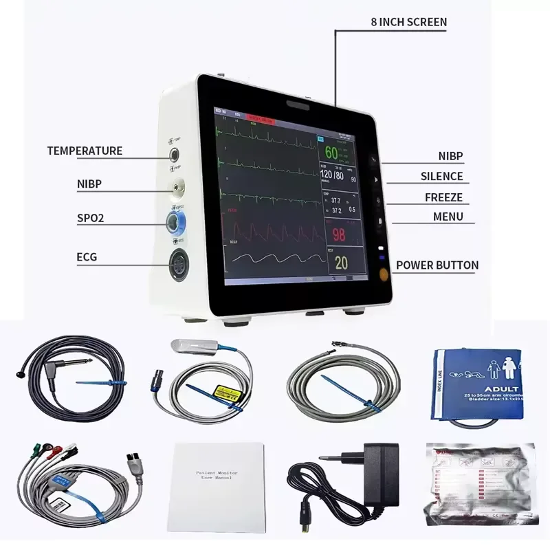 8 inch Screen Portable Multi-Parameter Human/Vet Use Patient Monitor Vital Signs Monitor
