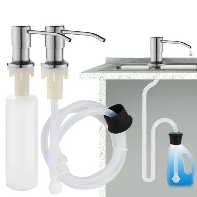 Kitchen Sink Liquid Soap Dispenser Pump Stainless Steel Liquid Soap Bottle Sink Mount Hand Pressure Dispenser Extension Tube Ace soap dispenser kitchen sink accessories stainless steel liquid bottle accessories press