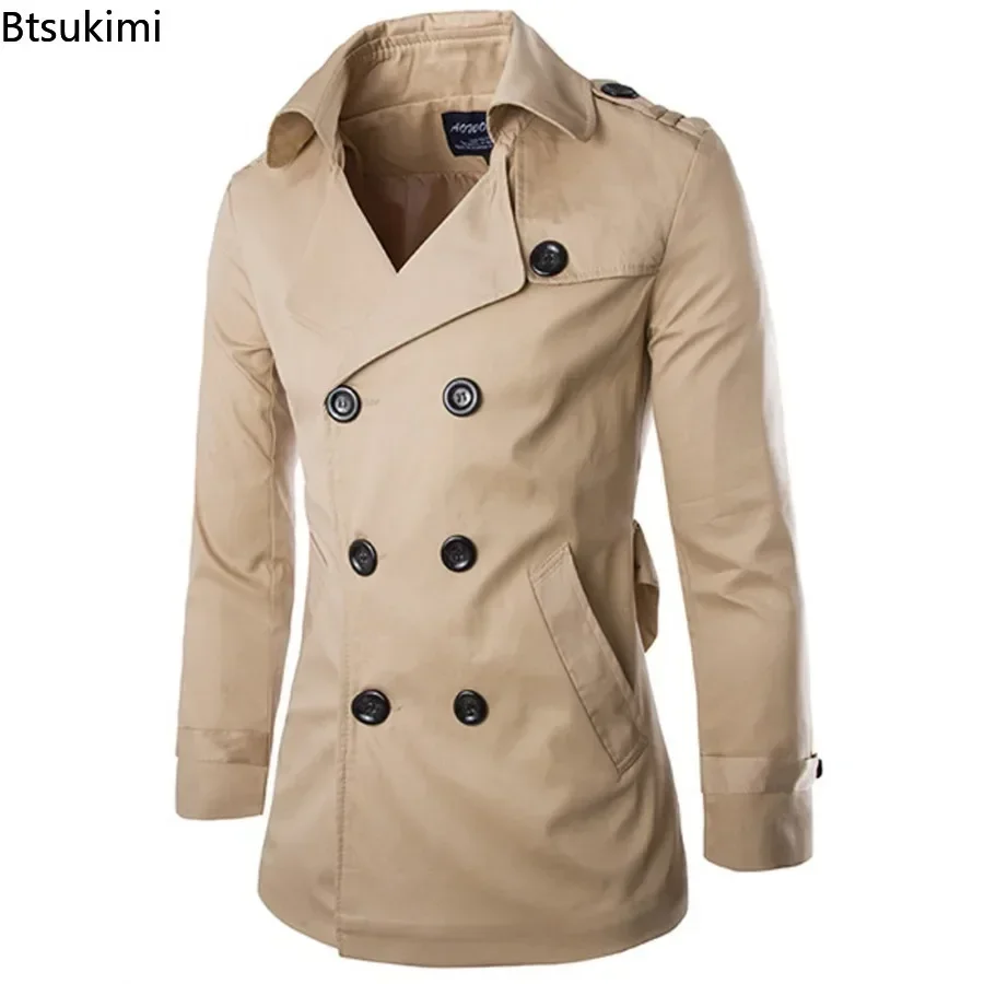 England Style Men's Trench Coat Fashion Cotton Double-breasted Mid-leng Jackets Boutique Windproof Coats Business Gentleman