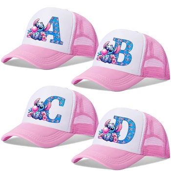 Stitch Disney Ragazzi Ragazze Bambino Berretti da baseball Lettere dei cartoni animati Cappello estivo in rete traspirante Cute Anime Sunbonnet Copricapo Regali per bambini 1