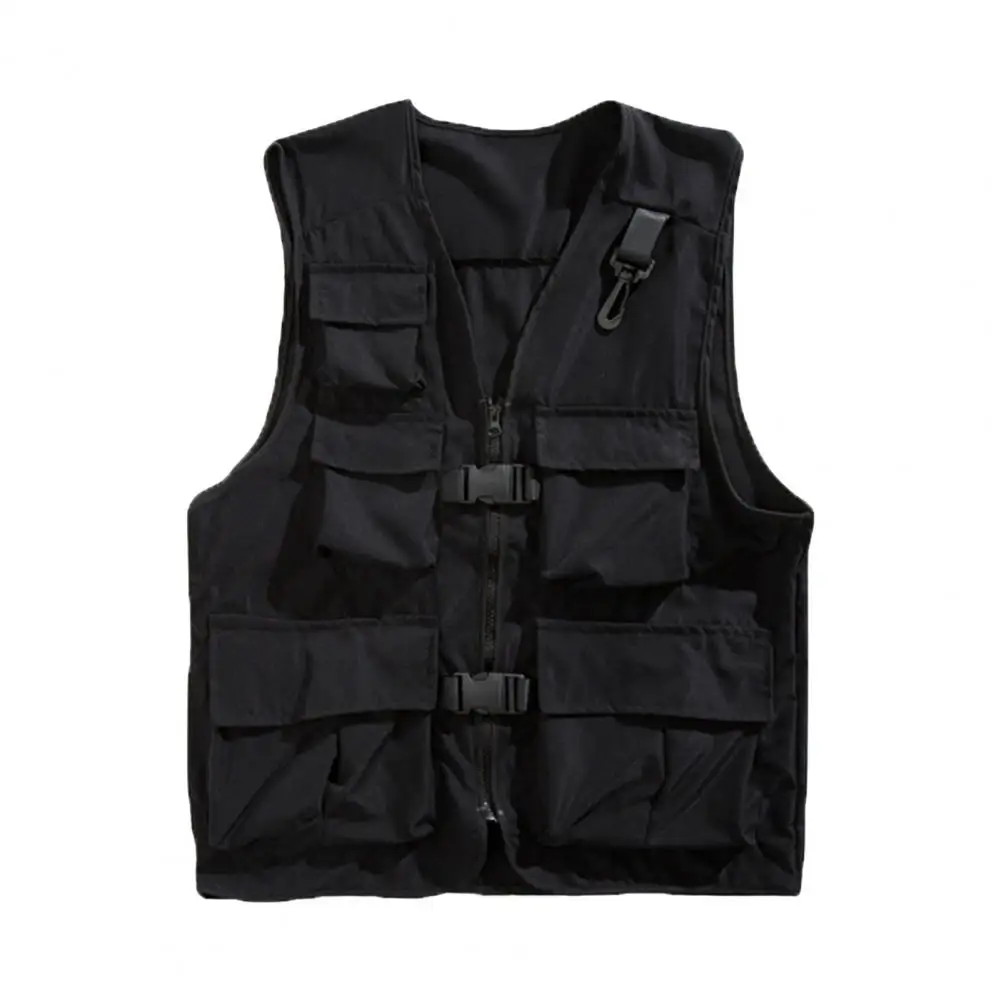 Description Picture 6 of itemMen Casual Vest Coat V-neck Sleeveless Cargo Vest Multi Pockets Solid Color Zipper Buckle Placket Waistcoat Outerwear Men