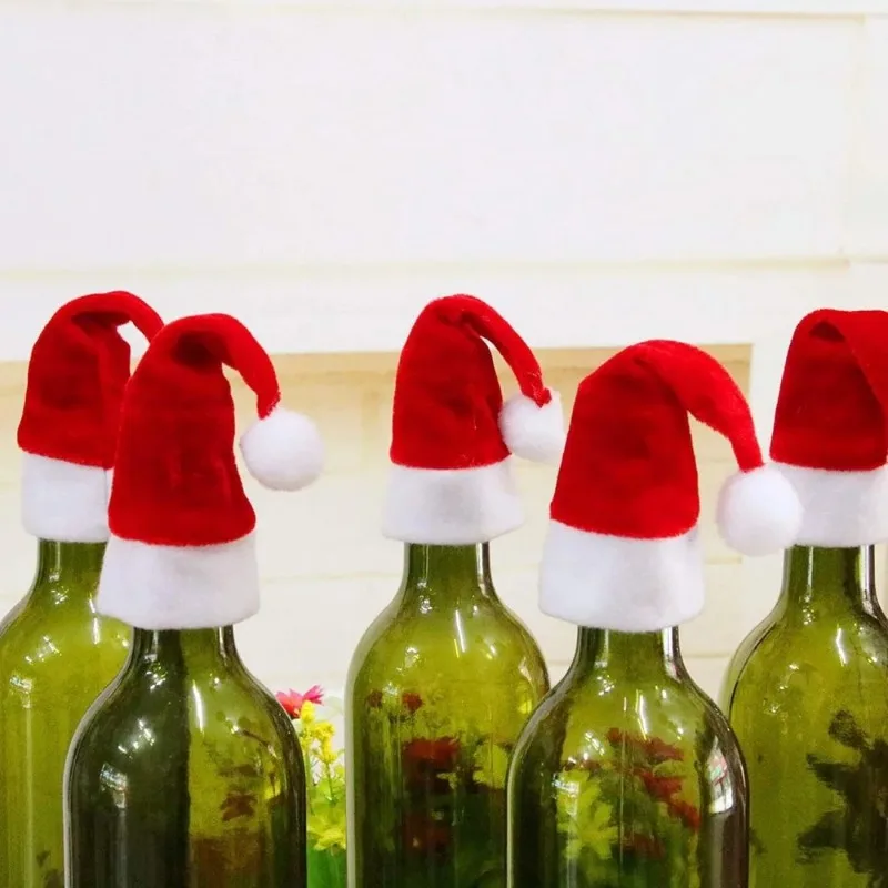 30/5pcs Christmas Santa Hat Tableware Holder Knife Fork Pocket Christmas Dinner Party Wine Bottle Covers Xmas Hats Decorations