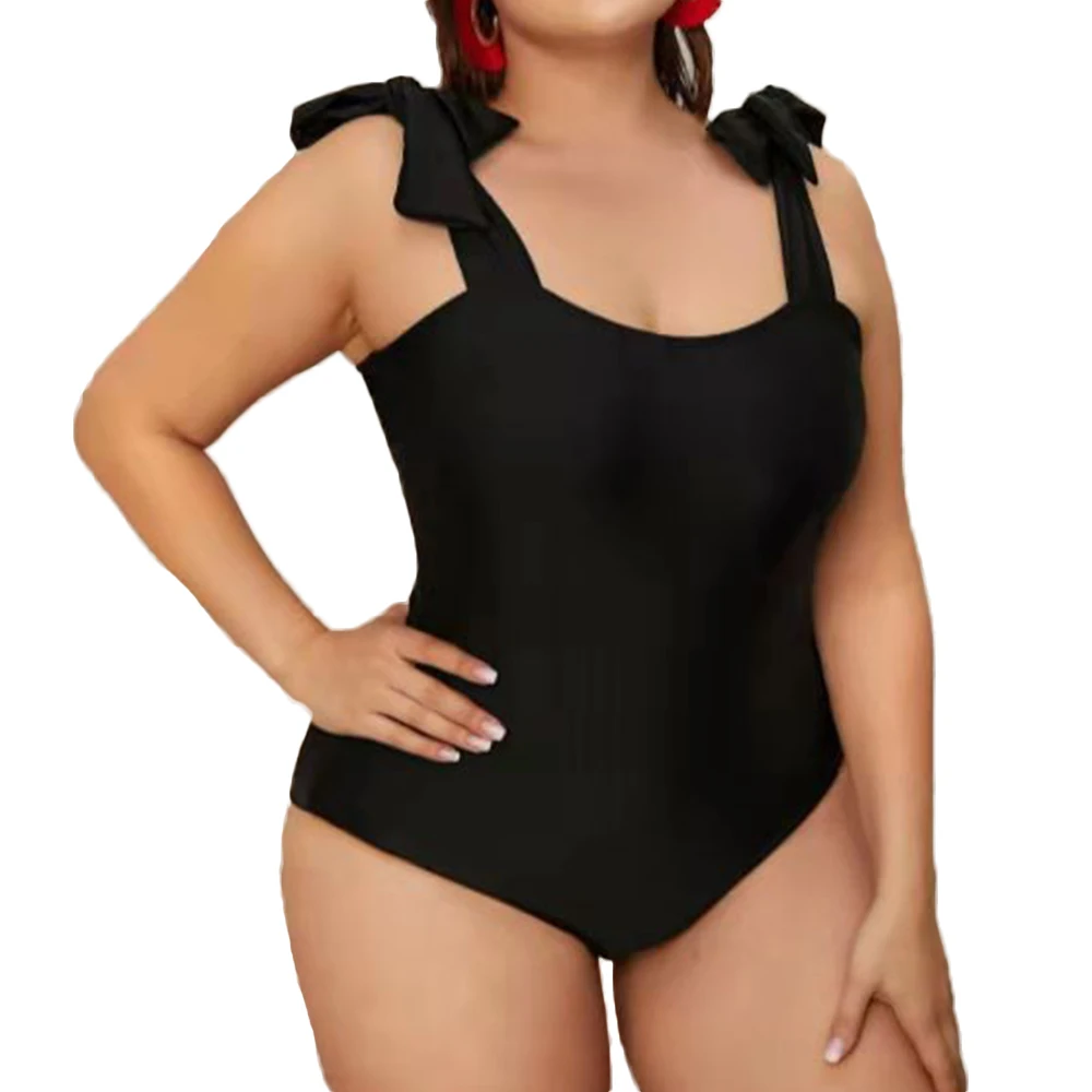 

FS 2022 Black 4XL Plus Size Bikini One Piece Swimwear Women Ladies Bathing Suit Swimsuit Beachwear Strap Bow Sexy