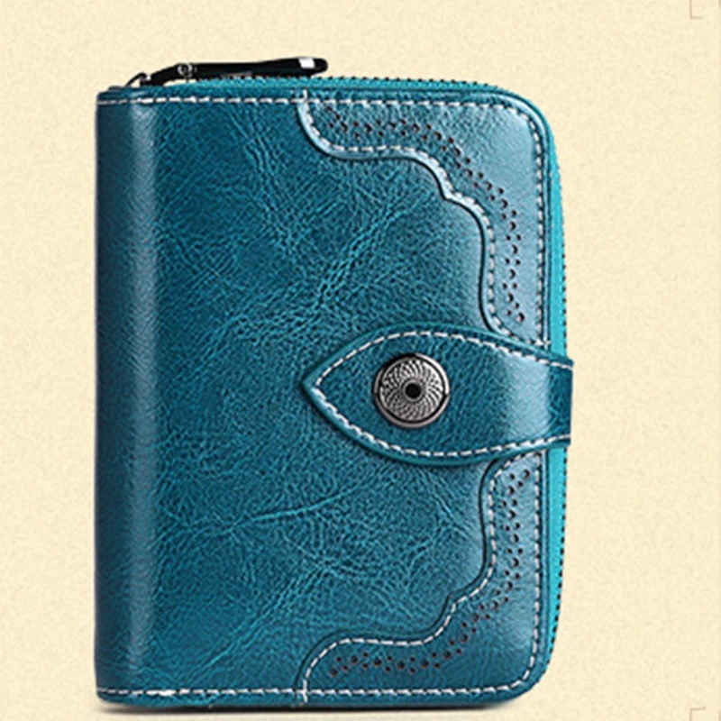 Women Retro Leather Wallet RFID Blocking Female Short Card Holder Coin Purse