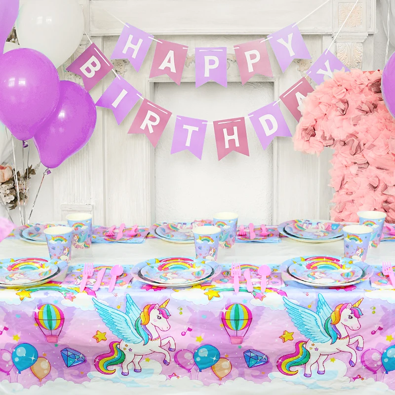 Unicorn Party Decorations by Aliza | Girl Princess Toddler Kids Birthday  Pastel Rainbow Pink Decorations – Cups Plates Signs Napkins Balloons