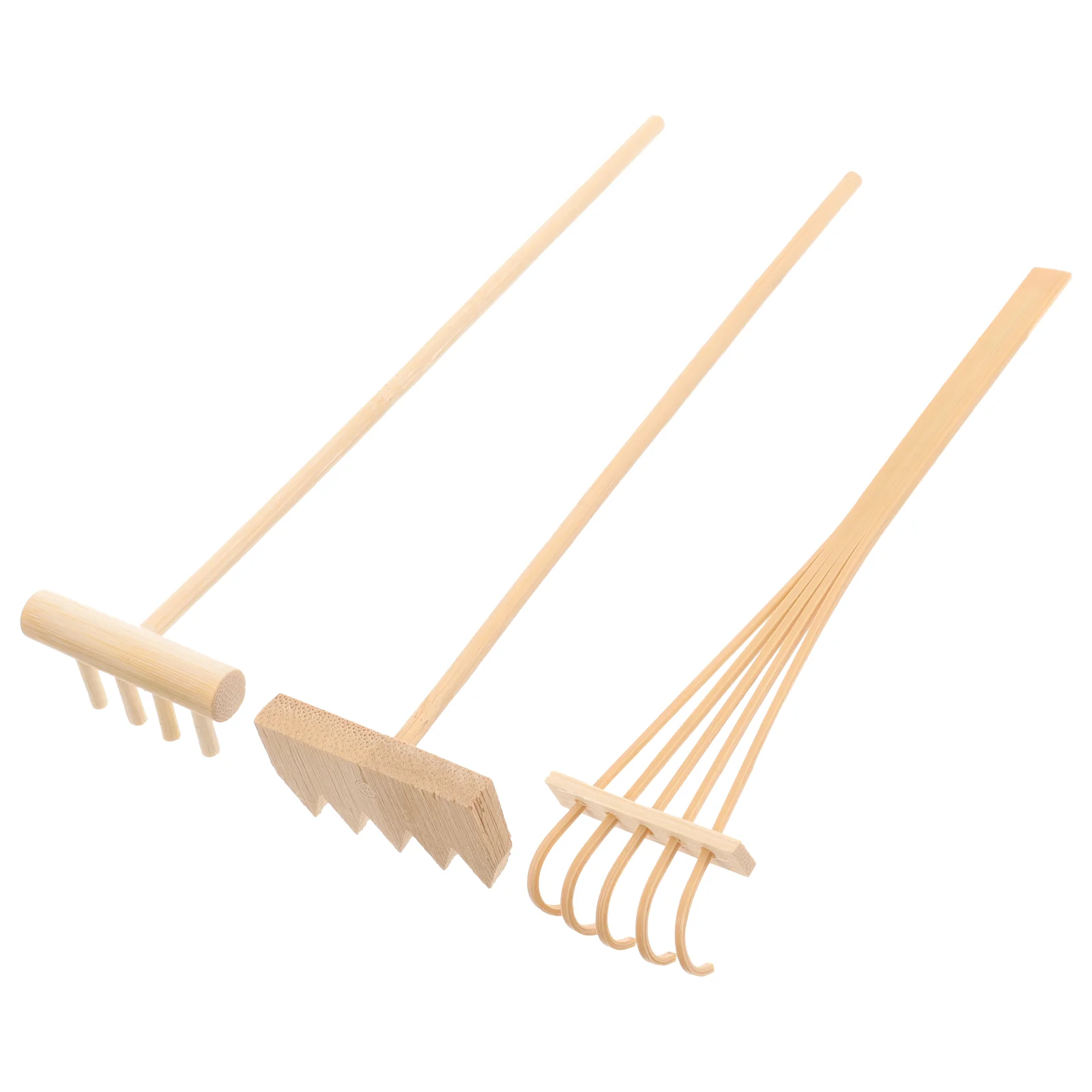 3 Pcs Zen Garden Sand Rake Tabletop Rakes Feng Shui Decor Accessories Plant Meditation Mini Wooden Office Model Kit 4