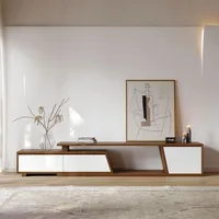 Extendable TV Stand with 3 Drawers Minimalist Rectangle Entertainment Center Walnut TV Console Table Up to 110" 1