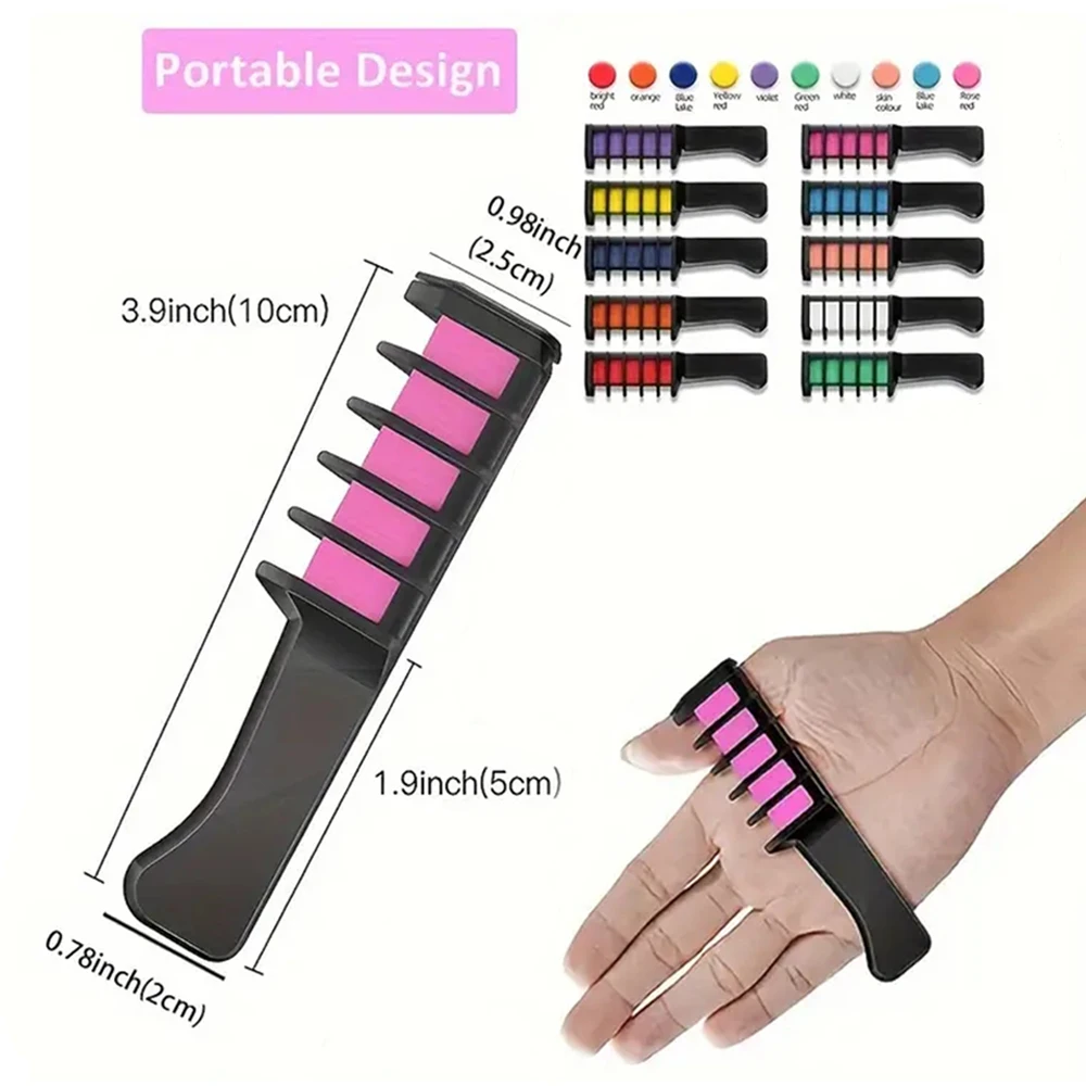 Description Picture 2 of item10 Color Washable Hair Chalk Combs Portable Non Toxic Temporary Hair Color Comb For Girl Cosplay Birthday Halloween Party Makeup