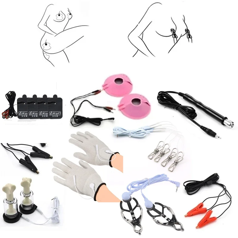 Electroshock Nipple Clamps Electro Shock Nipple Sucker Electric Gloves Clit Labia Clamp Electro Stimulation Sexy Toys Women Electro Sex Toys Electric Sex Toys