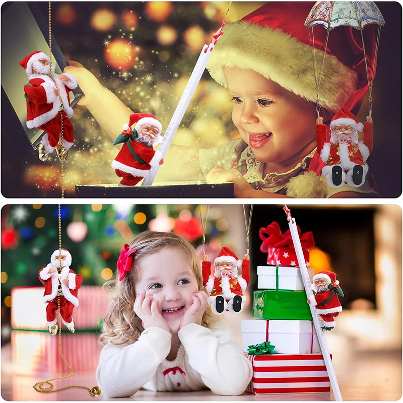Santa Claus Climbing Beads Musical Toy Gift Christmas Electric Toy Climbing Santa Claus Plush Doll for Christmas Tree Xmas