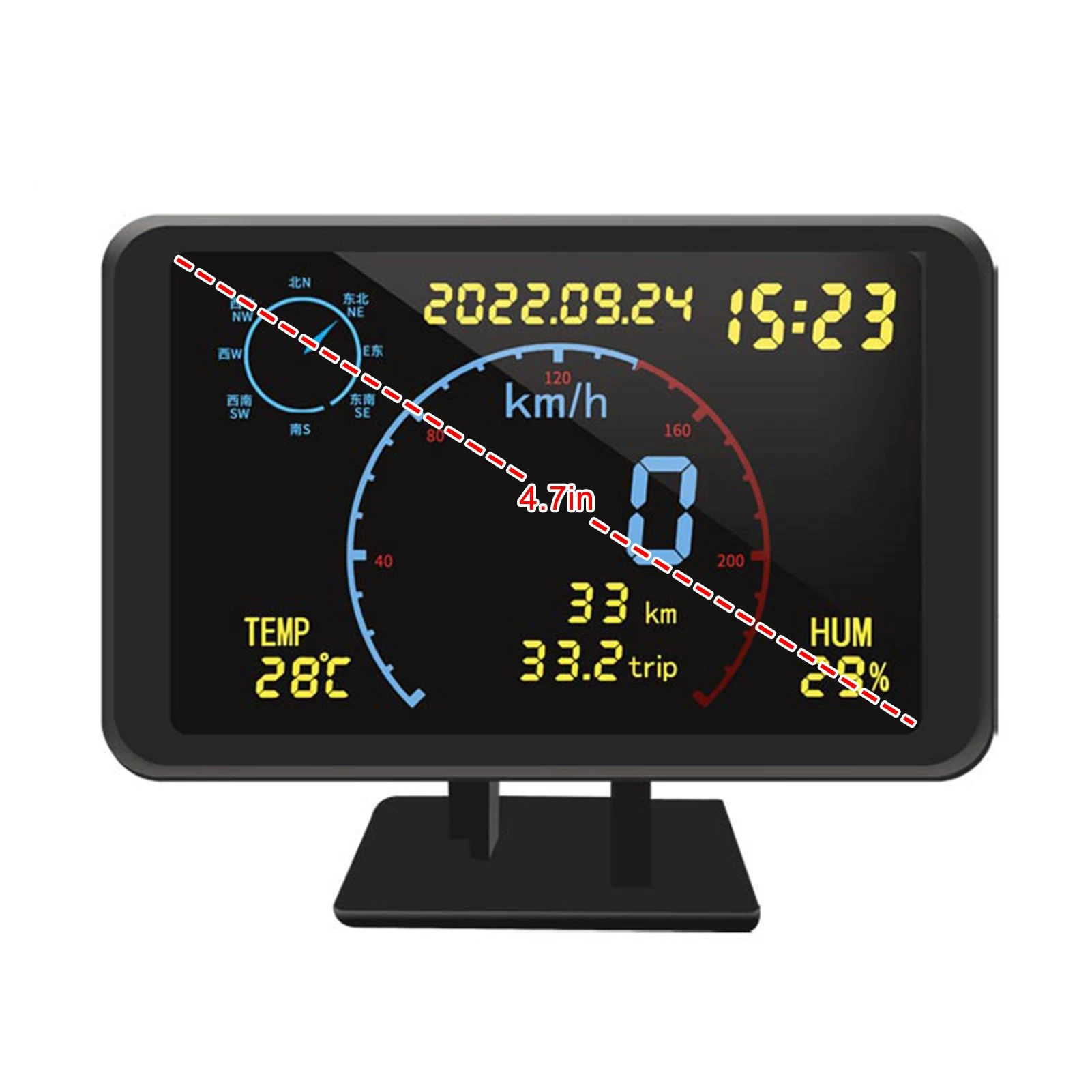 디지털 GPS 속도계 주행거리계 4.7인치 LCD 디스플레이 HUD 디스플레이 과속 경보 기능 포함 모든 5-24V 차량용 HUD 디스플레이