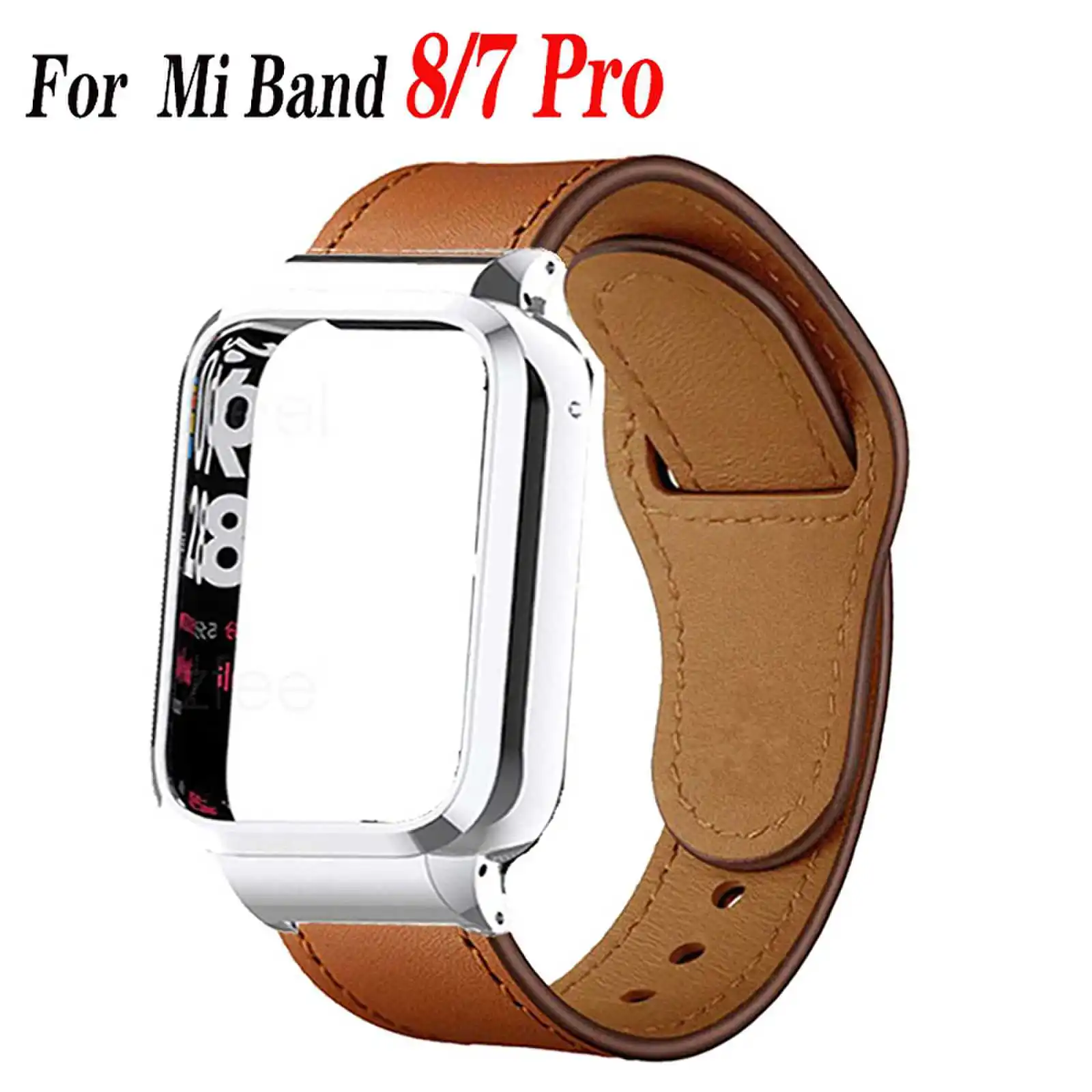 Correa De Cuero Para Xiaomi Mi Band 8 Pro, Brazalete Versátil A La Moda, Correa Protectora De Metal