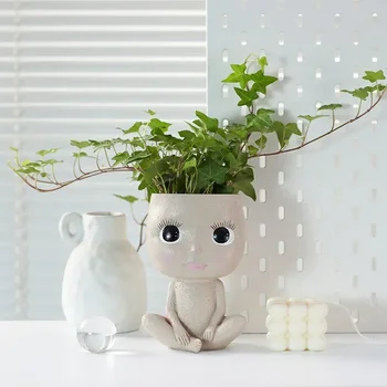 송진 북유럽 소녀 키스 인형 다육 식물 화분 아트, 어린이 꽃병, 실내 장식, 데스크탑 거실 개체