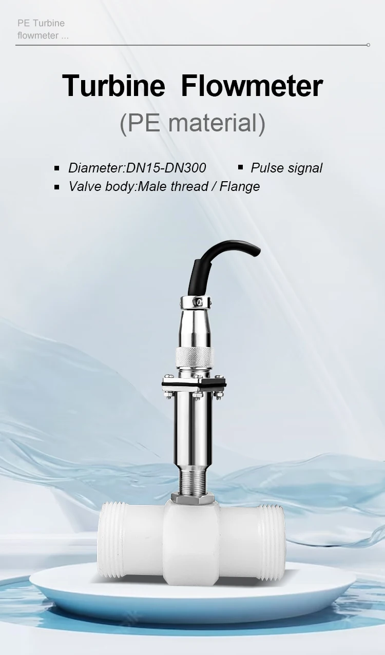 DN15 Anti-corrosion Turbine Flow Meter PE Material Water Flowmeter Acid and Alka