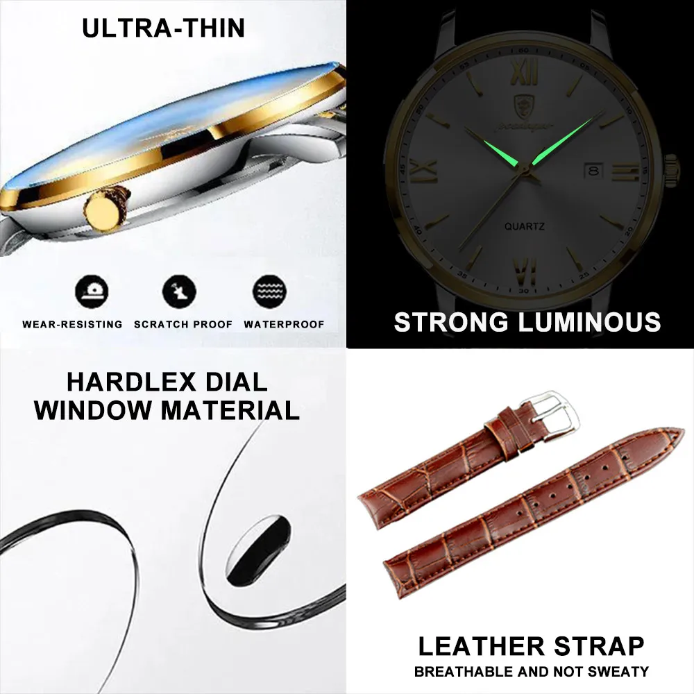 POEDAGAR Fashion Luxury Man Watch Luminous Waterproof Date Men's Quartz Wristwatch Business Leather Watches For Men Reloj Hombre 4