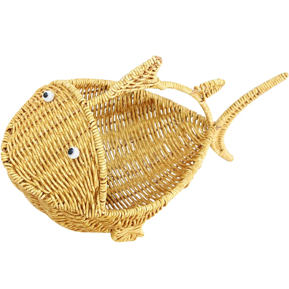 

Wicker Fruit Basket Cartoon Fish Storage Food Tray Decorative Table Candy Holder