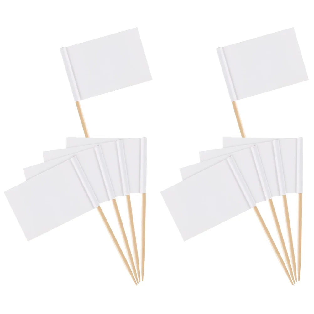 

100pcs/1 Set Blank Flag Design Cake Toppers Creative Cake Fruit Picks Cupcake Insert Decor Toothpick Party Supplies (White)