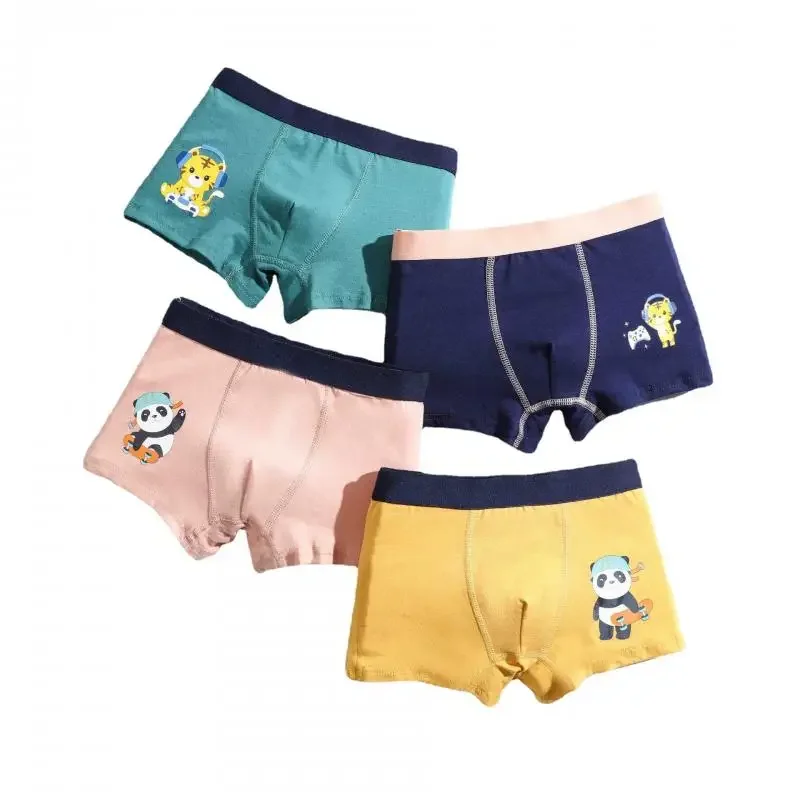 

4Pcs Boys Boxer Underpant Cotton Kids Underwear Teenagers Children Printed Cartoon Shorts 2-15 Years Old