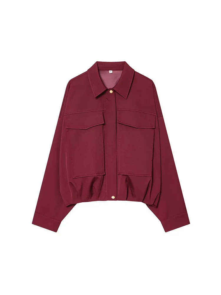 Women Elegant Coat Long Sleeve Zip Up Bomber Jacket Fashion Woman Casual Solid Office Lady Pleated Loose Outerwear Spring New