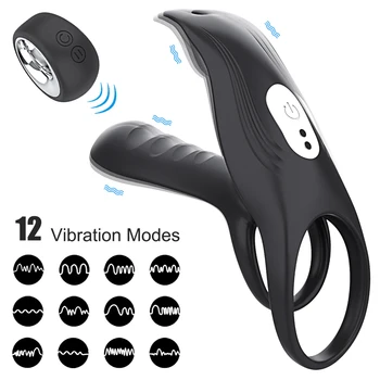 Ejaculation Couples Delay Penis Vibrator with Double Cock Ring Nipples Massager Adult Sex Toys for Men Clitoris Stimulator 3