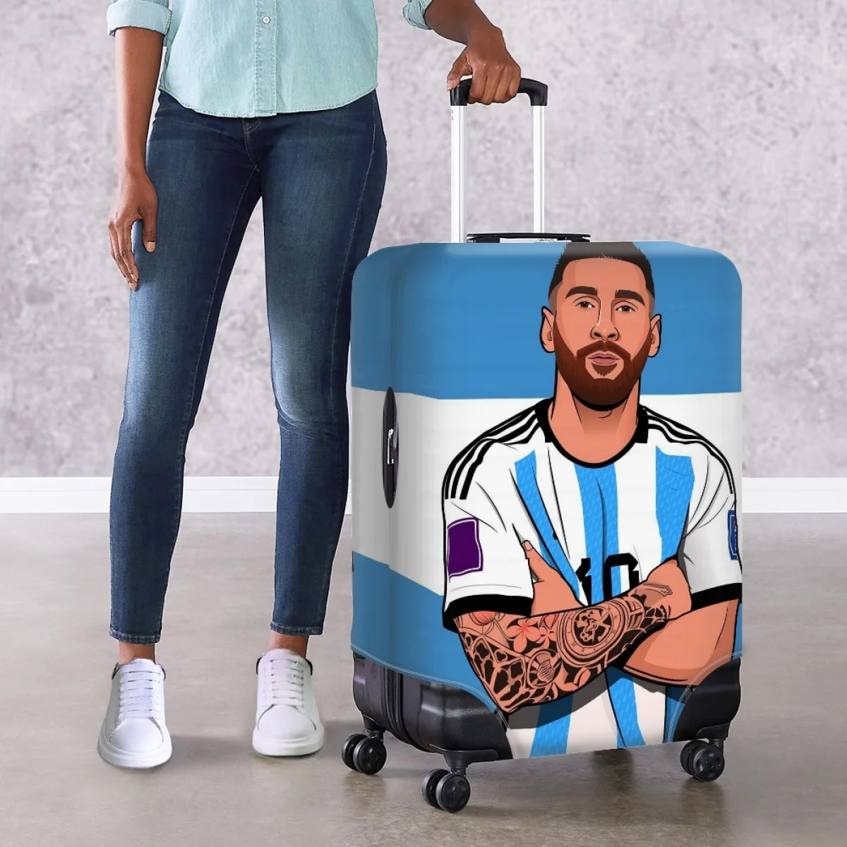 Football Player Messi No. 10 Pattern Travel Luggage Cover Suitcase Protector Durable Baggage Protective Anti-Scratch Traveling