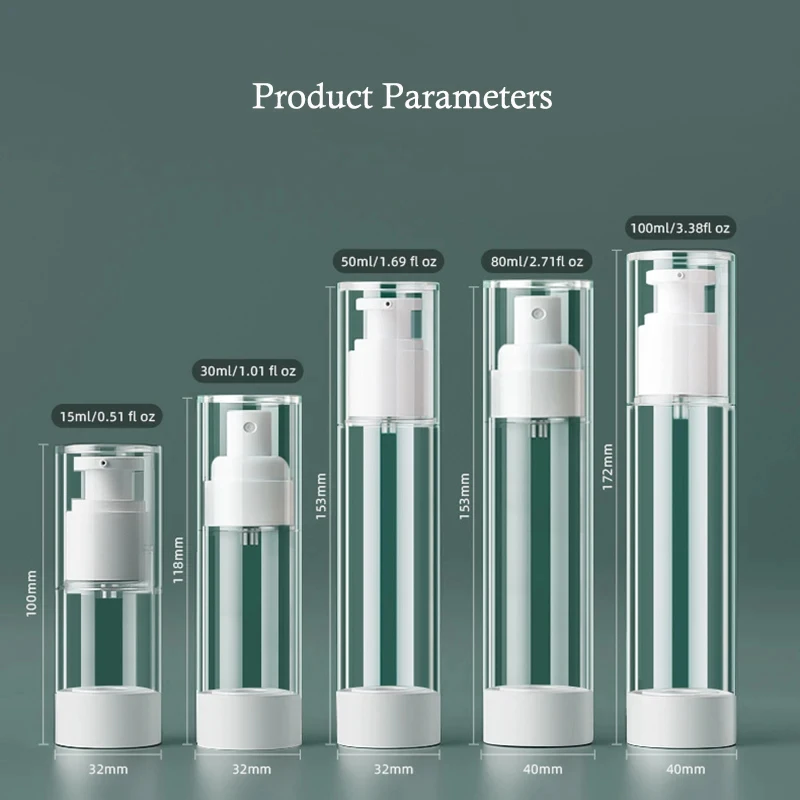 Portablere Empty Lotion / Spray Airless Vacuum Refillable Bottles Woman 15-100ML Travel Bottle Pump Toiletry Cosmetic Container 2