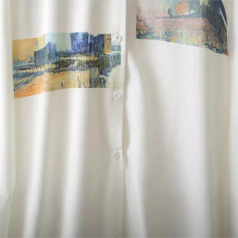 Women's Vintage Print Shirt, Hong Kong Style Print Blouse, Plus Size, Autumn, 8262