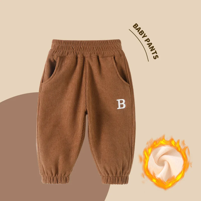 Autumn Toddler Girls Sports Pants Fleece Warm Printed Corduroy Infant Baby Girl Pants Loose Casual Elastic Waist Kids Girl Pants 3