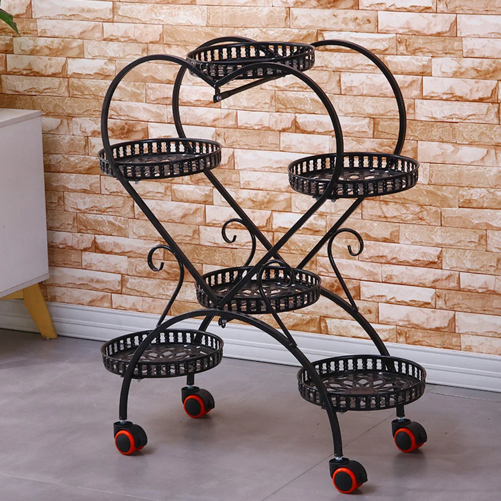 Black 6 Potted Plants Plant Stands Metal With Wheel Flower Shelf 60 x 25 x 80 cm Planter Display Heart-Shaped Style Plant Shelf multi layer tiers metal plant stands holders wrought iron plant shelf heart shaped flower stand metal display stands